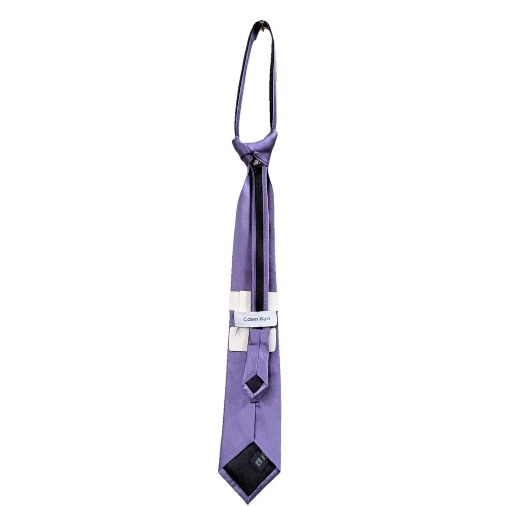 NEW CALVIN KLEIN boys' zipper tie Light Purple Solid Tie 100% Silk